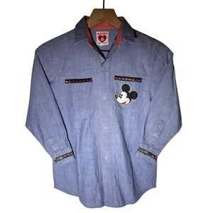Vintage Mickey Mouse Disney Cotton Chambray Button Down Shirt, Kids Size 10